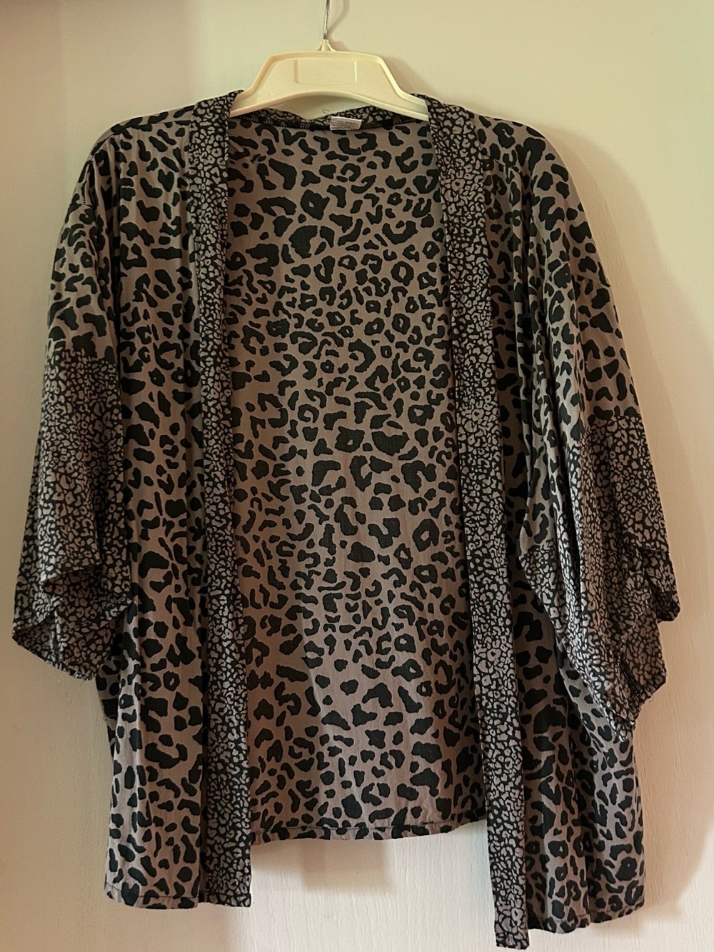 Leopard Print Open Front Kimono Cardigan - Black & Taupe